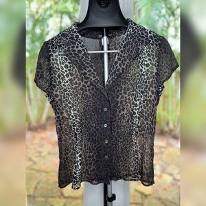 Jones New York | Sheer Animal Print Button Up Blouse | Size 8